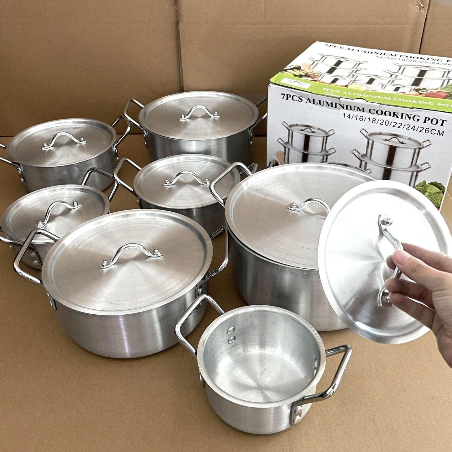 14-Piece Aluminum Cookware Set with Lids Stainless Steel Handles TKQQ46 - with | Sold by Uncle Wiener's Wholesale