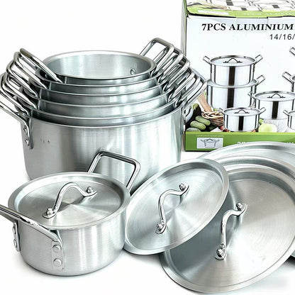 14-Piece Aluminum Cookware Set with Lids Stainless Steel Handles TKQQ46 - with | Sold by Uncle Wiener's Wholesale