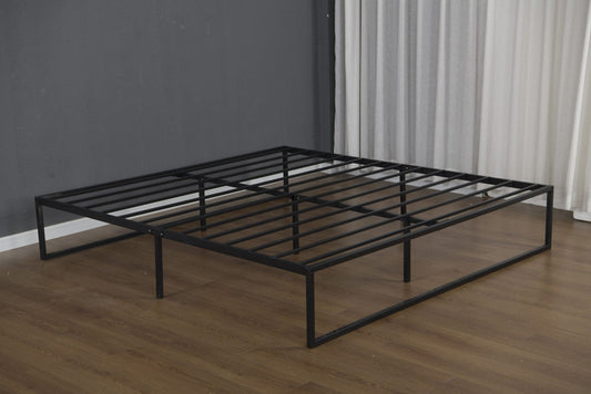 14 inch black steel platform bed frame with open underbed space