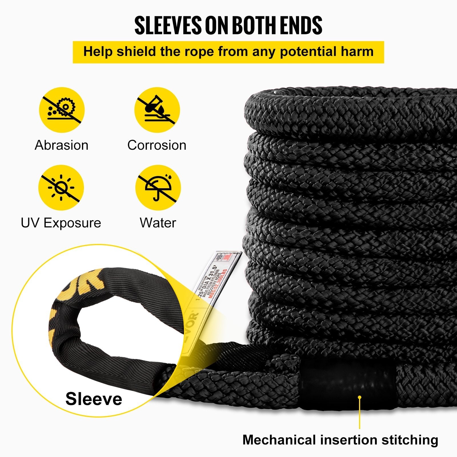 1.4" x 31.5' Heavy Duty Double Recovery Rope – 52,300 lbs Kinetic Tow Rope 523467 - with | Sold by Uncle Wiener's Wholesale