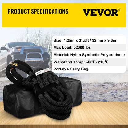 1.4" x 31.5' Heavy Duty Double Recovery Rope – 52,300 lbs Kinetic Tow Rope 523467 - with | Sold by Uncle Wiener's Wholesale