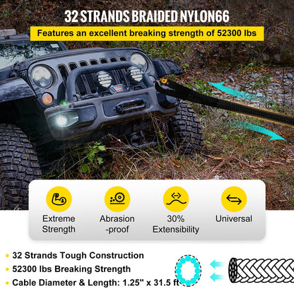 1.4" x 31.5' Heavy Duty Double Recovery Rope – 52,300 lbs Kinetic Tow Rope 523467 - with | Sold by Uncle Wiener's Wholesale