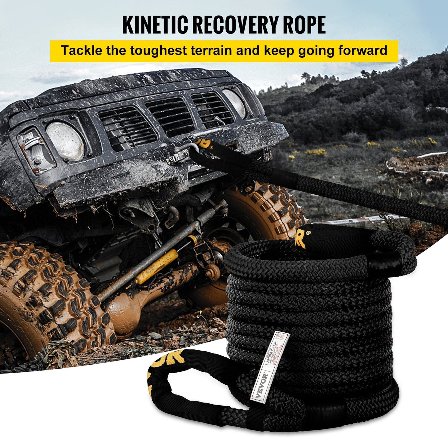 1.4" x 31.5' Heavy Duty Double Recovery Rope – 52,300 lbs Kinetic Tow Rope 523467 - with | Sold by Uncle Wiener's Wholesale
