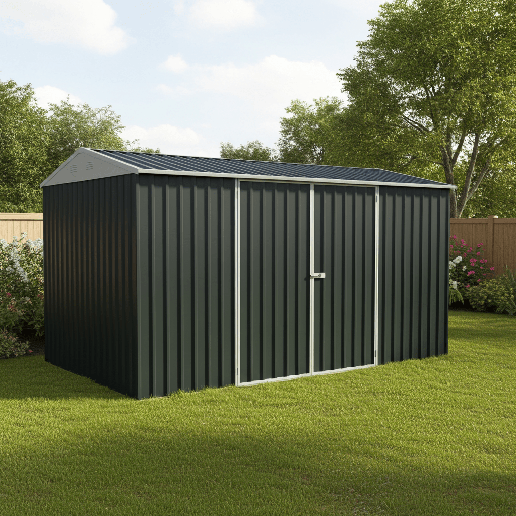 14 x 8 ft Double - Door Metal Garden Garage Shed | Heavy - Duty Outdoor Storage Building - Garden & Landscaping with White G1408W | Sold by Uncle Wiener's Wholesale