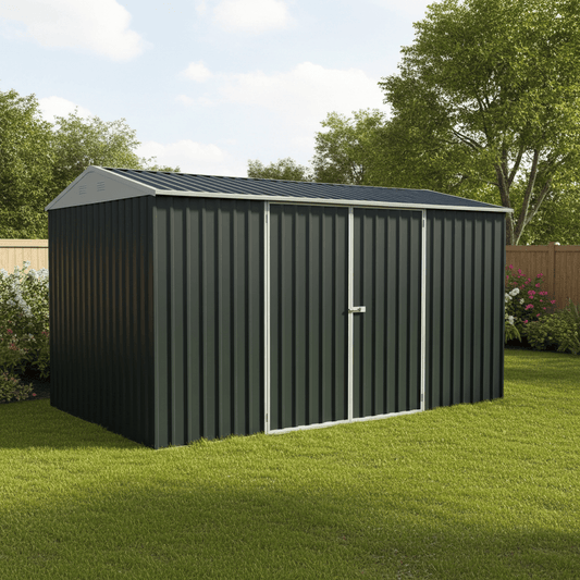 14 x 8 ft Double - Door Metal Garden Garage Shed | Heavy - Duty Outdoor Storage Building - Garden & Landscaping with White G1408W | Sold by Uncle Wiener's Wholesale