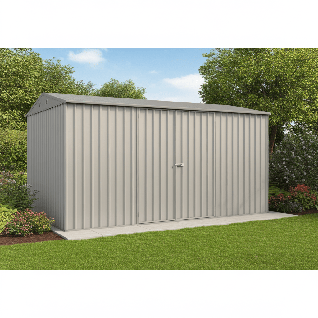 14 x 8 ft Double - Door Metal Garden Garage Shed | Heavy - Duty Outdoor Storage Building - Garden & Landscaping with White G1408W | Sold by Uncle Wiener's Wholesale