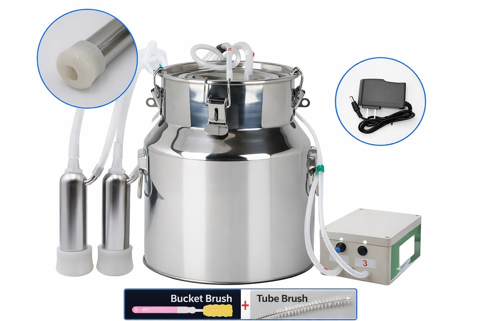 14L Cow Milking Machine Rechargeable Stainless Steel Bucket CM014 - General Equipment with | Sold by Uncle Wiener's Wholesale