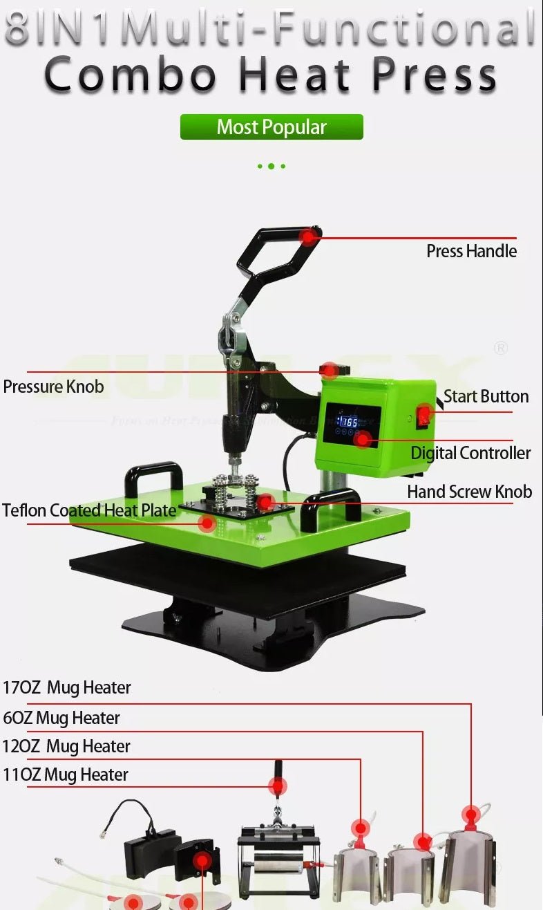 15" × 15" 8-in-1 T-Shirt, Mug & Hat Heat Press Machine with 360° Swivel & Dual Display 1128721 - with | Sold by Uncle Wiener's Wholesale