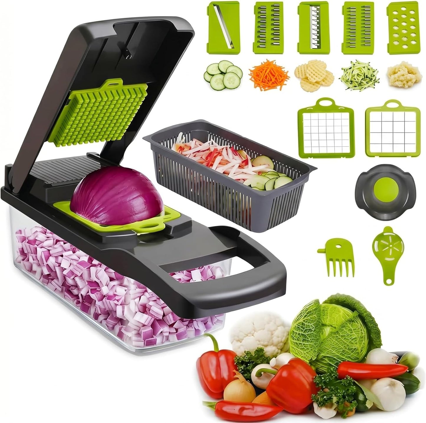 15-in-1 Vegetable Chopper & Slicer Set – Mandoline Cutter with Blades, Peeler & Container | S1310 - Furniture with | Sold by Uncle Wiener's Wholesale