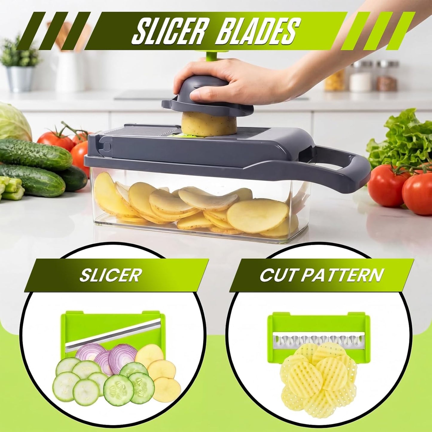 15-in-1 Vegetable Chopper & Slicer Set – Mandoline Cutter with Blades, Peeler & Container | S1310 - Furniture with | Sold by Uncle Wiener's Wholesale