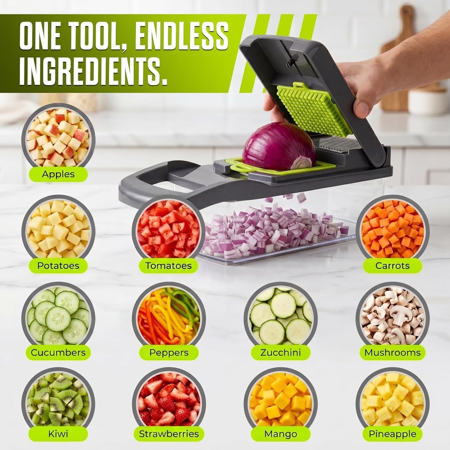 15-in-1 Vegetable Chopper & Slicer Set – Mandoline Cutter with Blades, Peeler & Container | S1310 - Furniture with | Sold by Uncle Wiener's Wholesale