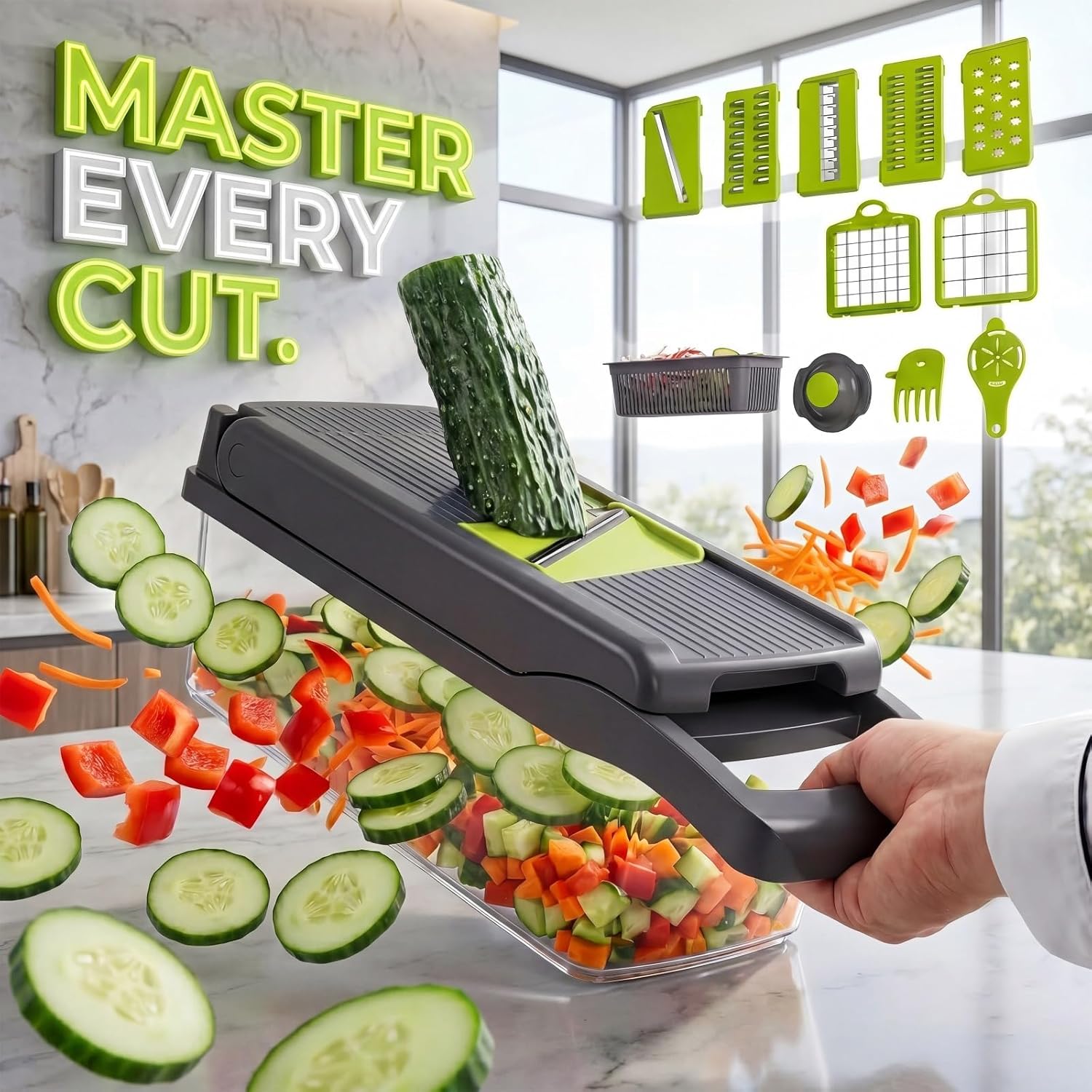 15-in-1 Vegetable Chopper & Slicer Set – Mandoline Cutter with Blades, Peeler & Container | S1310 - Furniture with | Sold by Uncle Wiener's Wholesale