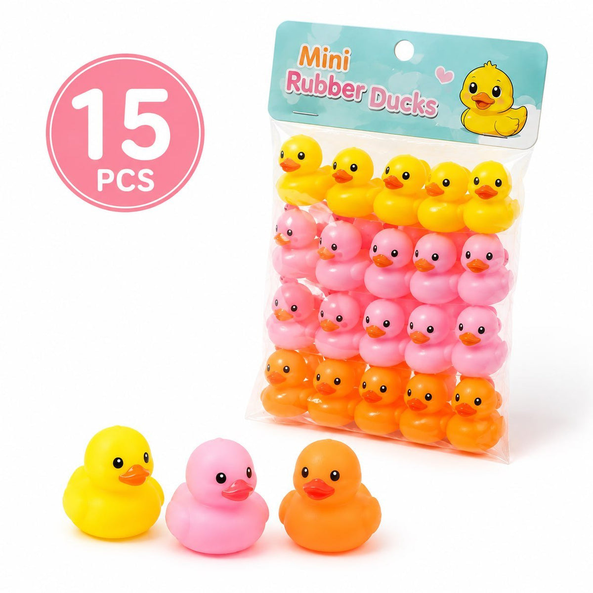 15-Piece Mini Rubber Duck Whistling Bath Toy Set Mixed Colours JY475180 - with | Sold by Uncle Wiener's Wholesale