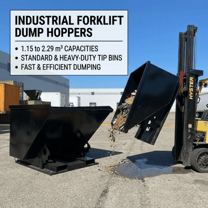 1.5 to 3.0 Cubic Yard Forklift Dump Hoppers – Standard & Heavy - Duty Tip Bin Models - Material Handling with 1.5 CY Standard Duty Black 655281 | Sold by Uncle Wiener's Wholesale