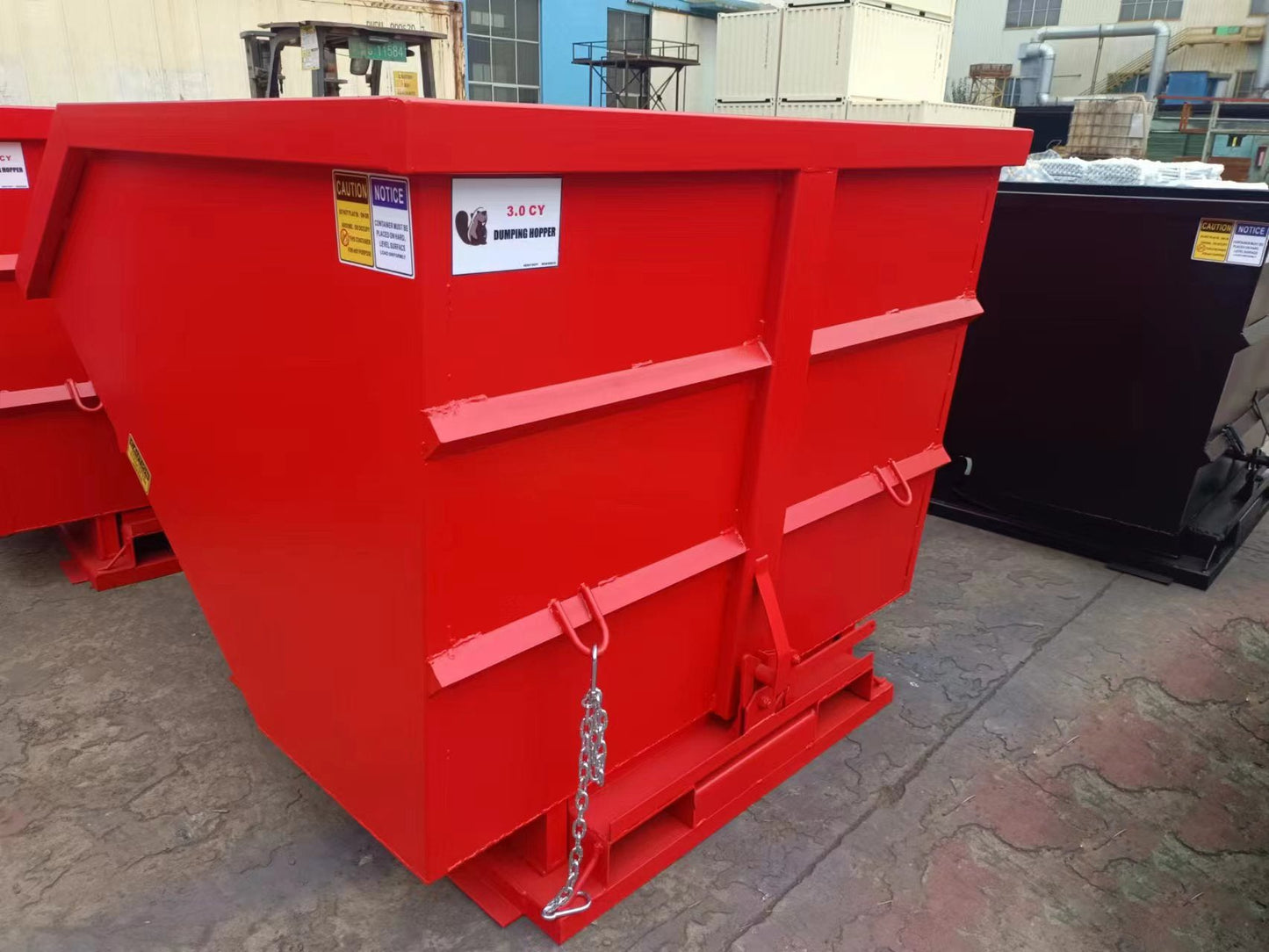1.5 to 3.0 Cubic Yard Forklift Dump Hoppers – Standard & Heavy - Duty Tip Bin Models - Material Handling with 3.0 CY Heavy Duty Red 855214 | Sold by Uncle Wiener's Wholesale