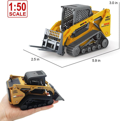 1:50 Scale Tracked Skid Steer Loader Die - Cast Toy – Construction Vehicle Model with Forklift, Shovel &amp; Grabber - with | Sold by Uncle Wiener's Wholesale