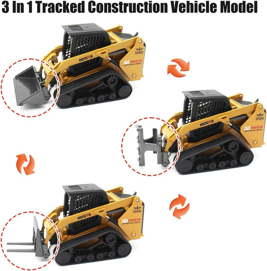 1:50 Scale Tracked Skid Steer Loader Die - Cast Toy – Construction Vehicle Model with Forklift, Shovel &amp; Grabber - with | Sold by Uncle Wiener's Wholesale
