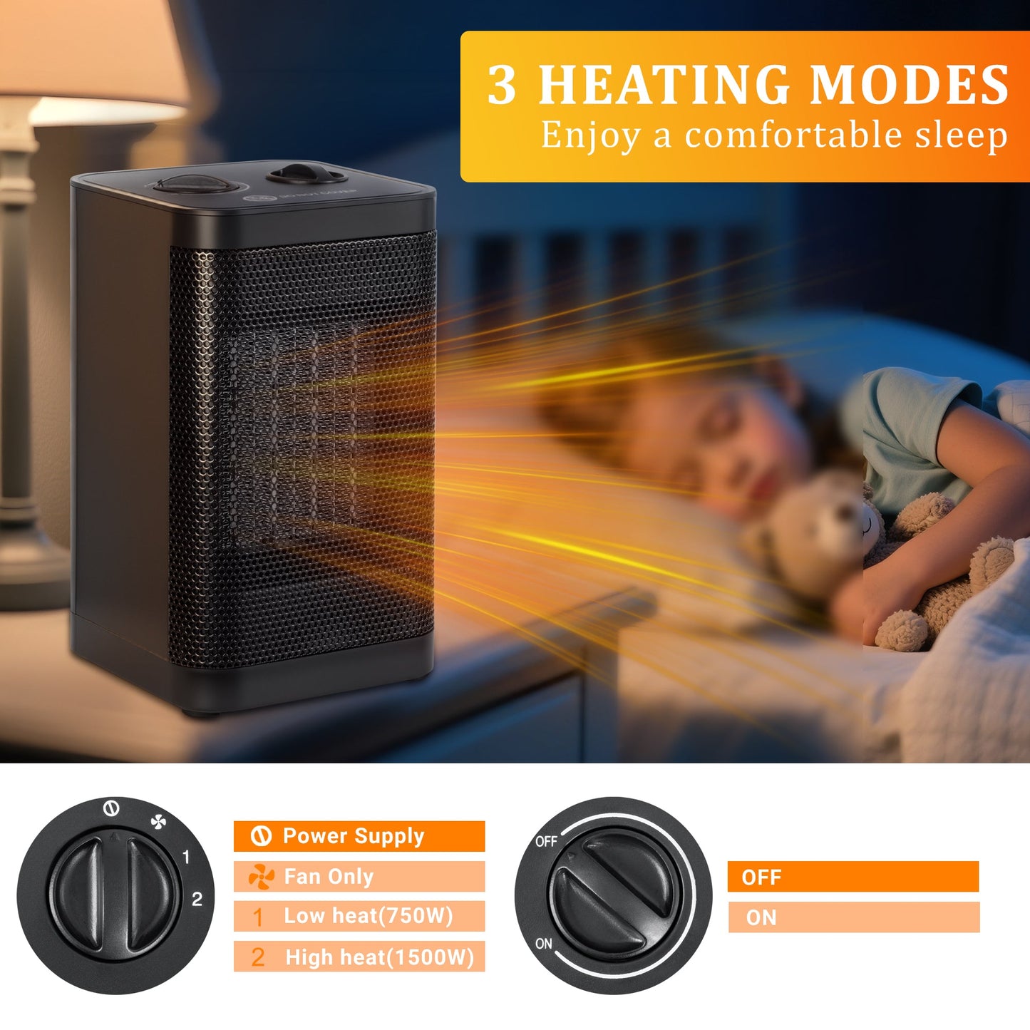 1500W Portable Space Heater – Fast Heating Ceramic Mini Heater with Adjustable Thermostat & Tip - Over Protection – AMSWH06M - with | Sold by Uncle Wiener's Wholesale