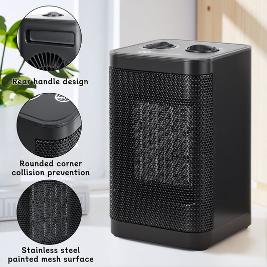 1500W Portable Space Heater – Fast Heating Ceramic Mini Heater with Adjustable Thermostat & Tip - Over Protection – AMSWH06M - with | Sold by Uncle Wiener's Wholesale