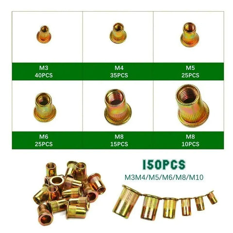 150pcs M3 M4 M5 M6 M8 M10 Carbon Steel Rivet Nut Assortment FS010260 - 02 - with | Sold by Uncle Wiener's Wholesale