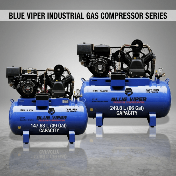15HP & 13 HP Gas Air Compressor with Electric Start – 66 & 39 Gallon Tank Options | Heavy - Duty Portable Unit - Furniture with 39 Gal / 147.63L – Electric Start + Clutch (Model 4013H) | Sold by Uncle Wiener's Wholesale