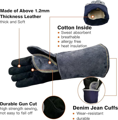 16 Inch Heat Resistant Leather Welding BBQ Gloves 932°F Fire Protection LGW169 - with Small | Sold by Uncle Wiener's Wholesale