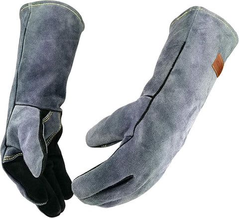 16 Inch Heat Resistant Leather Welding BBQ Gloves 932°F Fire Protection LGW169 - with Small | Sold by Uncle Wiener's Wholesale