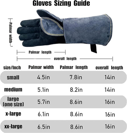 16 Inch Heat Resistant Leather Welding BBQ Gloves 932°F Fire Protection LGW169 - with Small | Sold by Uncle Wiener's Wholesale