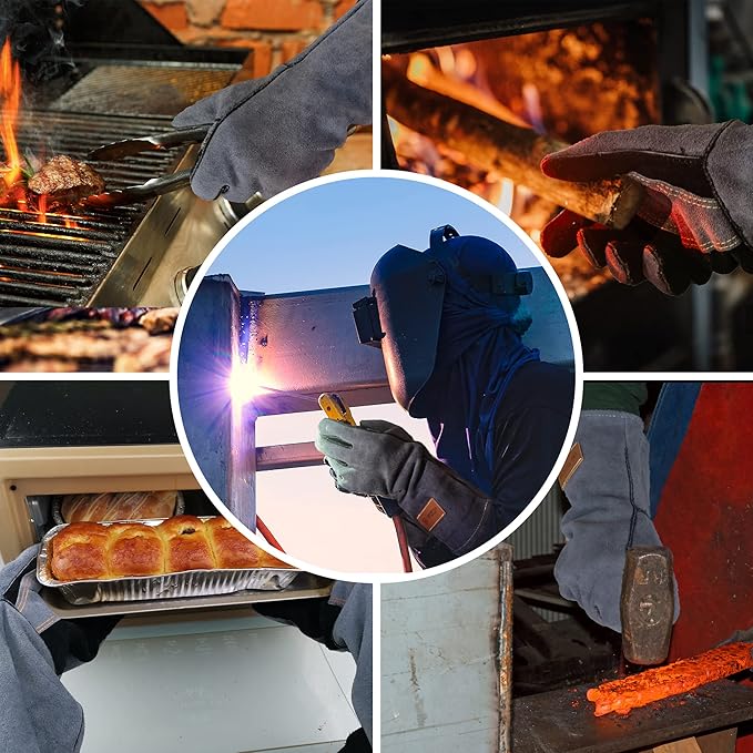 16 Inch Heat Resistant Leather Welding BBQ Gloves 932°F Fire Protection LGW169 - with Small | Sold by Uncle Wiener's Wholesale