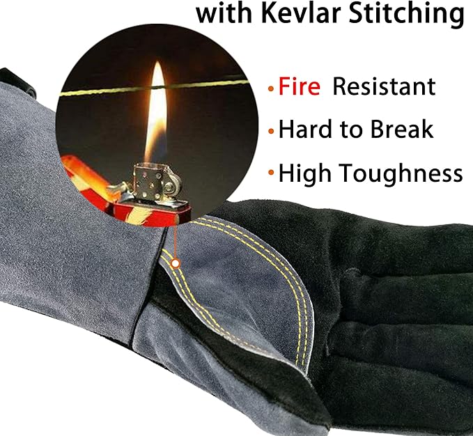 16 Inch Heat Resistant Leather Welding BBQ Gloves 932°F Fire Protection LGW169 - with Small | Sold by Uncle Wiener's Wholesale