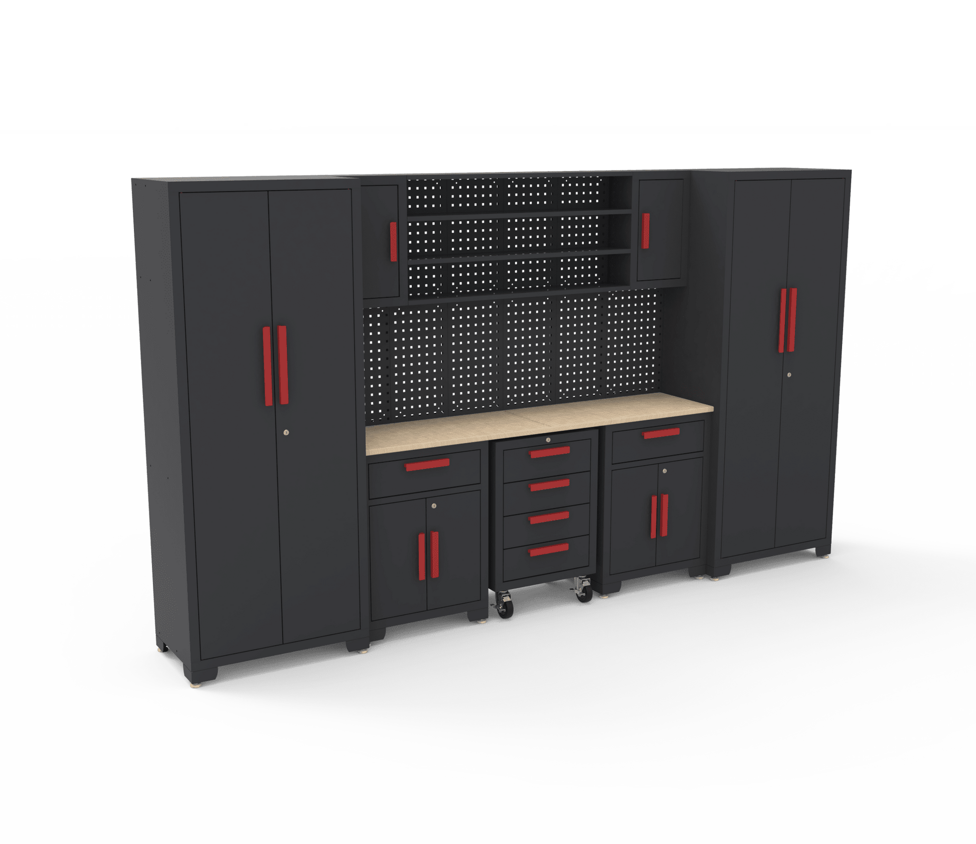 16 PCS Garage Tool Bench Cabinet Set – Heavy - Duty Steel Storage System with Wood Worktop 206103 - with | Sold by Uncle Wiener's Wholesale