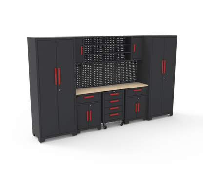 16 PCS Garage Tool Bench Cabinet Set – Heavy - Duty Steel Storage System with Wood Worktop 206103 - with | Sold by Uncle Wiener's Wholesale