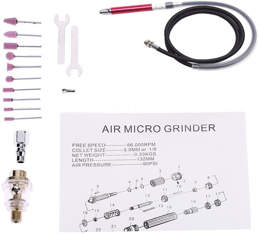 16 - Piece Micro Air Die Grinder Kit – High - Speed Pneumatic Pencil Grinder | SKU: S1103 - with | Sold by Uncle Wiener's Wholesale
