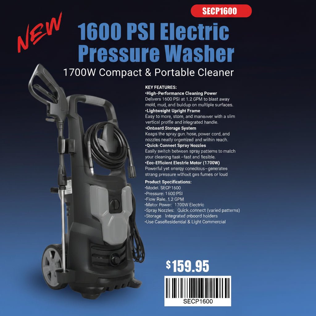 1600 PSI Electric Pressure Washer – 1700W Compact & Portable Cleaner SECP1600 - Furniture with | Sold by Uncle Wiener's Wholesale