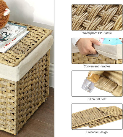 160L Storage Basket with Lid, Foldable Woven Laundry Hamper, Blanket Storage Bin with Removable Liner and Handles RST76 Series - with Goose Yellow / Cream White | Sold by Uncle Wiener's Wholesale