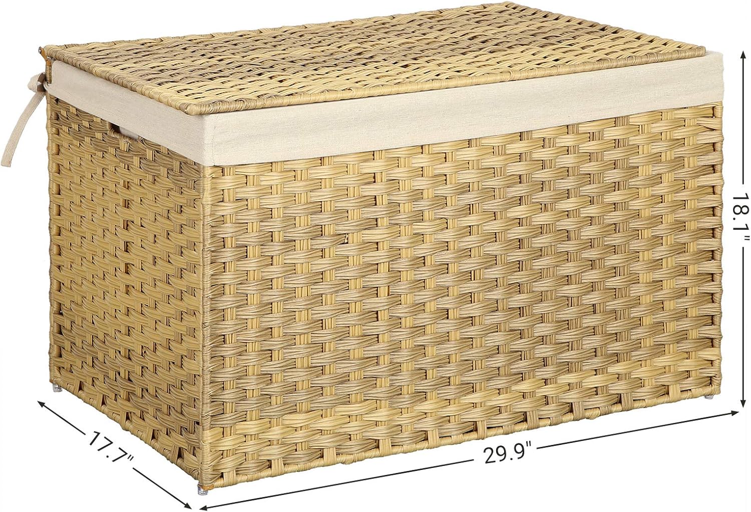 160L Storage Basket with Lid, Foldable Woven Laundry Hamper, Blanket Storage Bin with Removable Liner and Handles RST76 Series - with Goose Yellow / Cream White | Sold by Uncle Wiener's Wholesale
