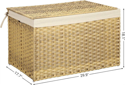 160L Storage Basket with Lid, Foldable Woven Laundry Hamper, Blanket Storage Bin with Removable Liner and Handles RST76 Series - with Goose Yellow / Cream White | Sold by Uncle Wiener's Wholesale