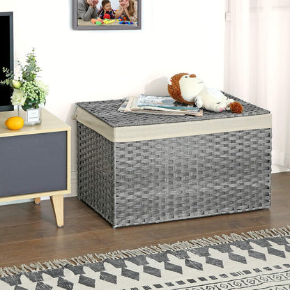 160L Storage Basket with Lid, Foldable Woven Laundry Hamper, Blanket Storage Bin with Removable Liner and Handles RST76 Series - with Dove Gray / Cream White | Sold by Uncle Wiener's Wholesale