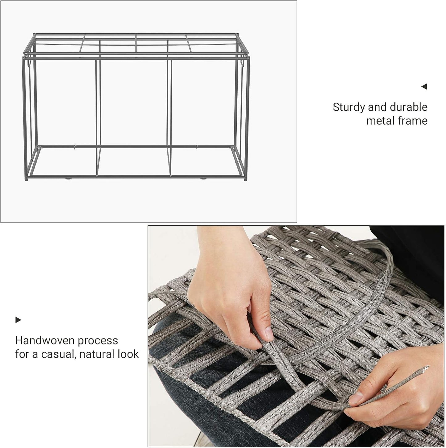 160L Storage Basket with Lid, Foldable Woven Laundry Hamper, Blanket Storage Bin with Removable Liner and Handles RST76 Series - with Dove Gray / Cream White | Sold by Uncle Wiener's Wholesale