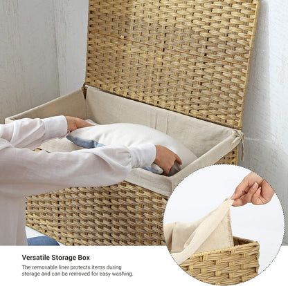 160L Storage Basket with Lid, Foldable Woven Laundry Hamper, Blanket Storage Bin with Removable Liner and Handles RST76 Series - with Goose Yellow / Cream White | Sold by Uncle Wiener's Wholesale