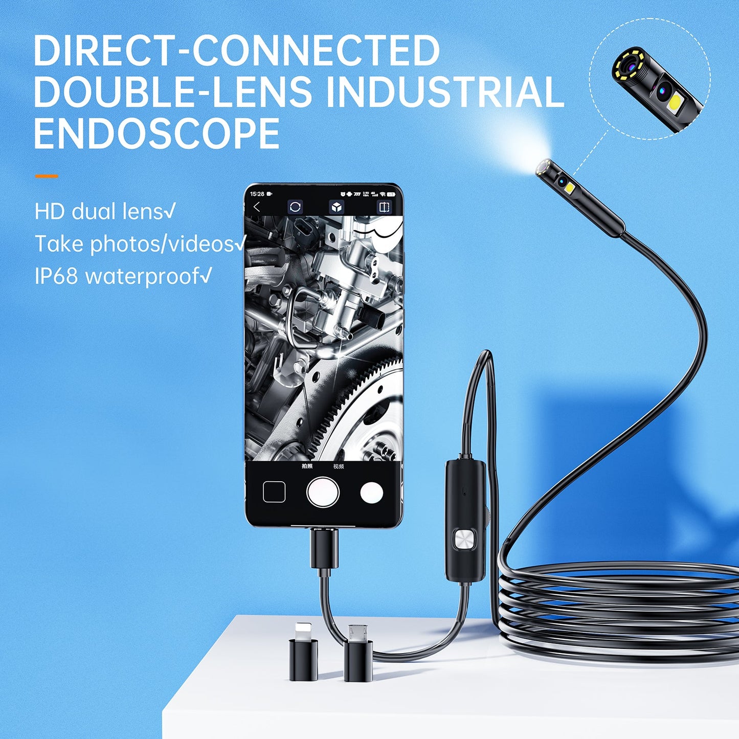 16.4 ft Dual-Lens 1920P HD Endoscope Inspection Camera LGEC100 - with | Sold by Uncle Wiener's Wholesale