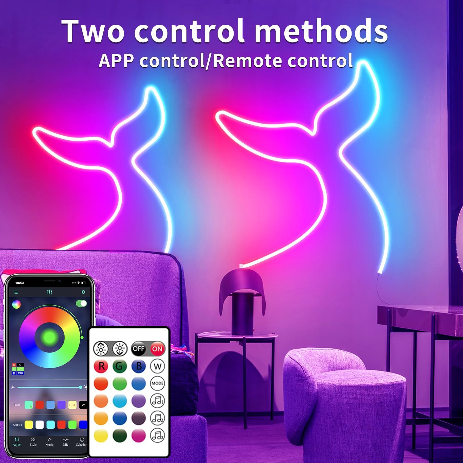 16.4′ RGB LED Neon Rope Lights APP & Remote Control IP65 Waterproof 24V LNR164R - with | Sold by Uncle Wiener's Wholesale