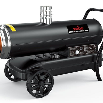 170,000 BTU Indirect Diesel & Kerosene Forced Air Heater with 50L Fuel Tank, Exhaust Flue, Thermostat Control & Wheels ZBH170 - with | Sold by Uncle Wiener's Wholesale