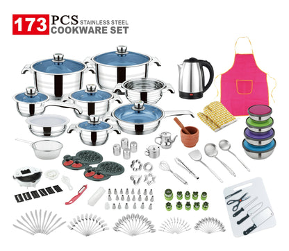 173 Piece Stainless Steel Cookware Set 201 Grade Complete Kitchen Set T0027 - with | Sold by Uncle Wiener's Wholesale