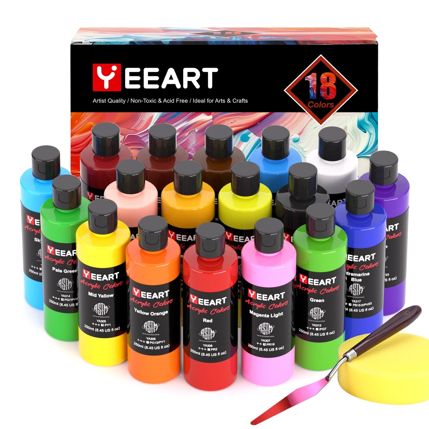 18 Colors Large Washable Acrylic Paint Set 8.4 Oz Bulk Art Supplies 18250 - with | Sold by Uncle Wiener's Wholesale