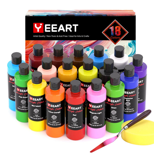 18 Colors Large Washable Acrylic Paint Set 8.4 Oz Bulk Art Supplies 18250 - with | Sold by Uncle Wiener's Wholesale