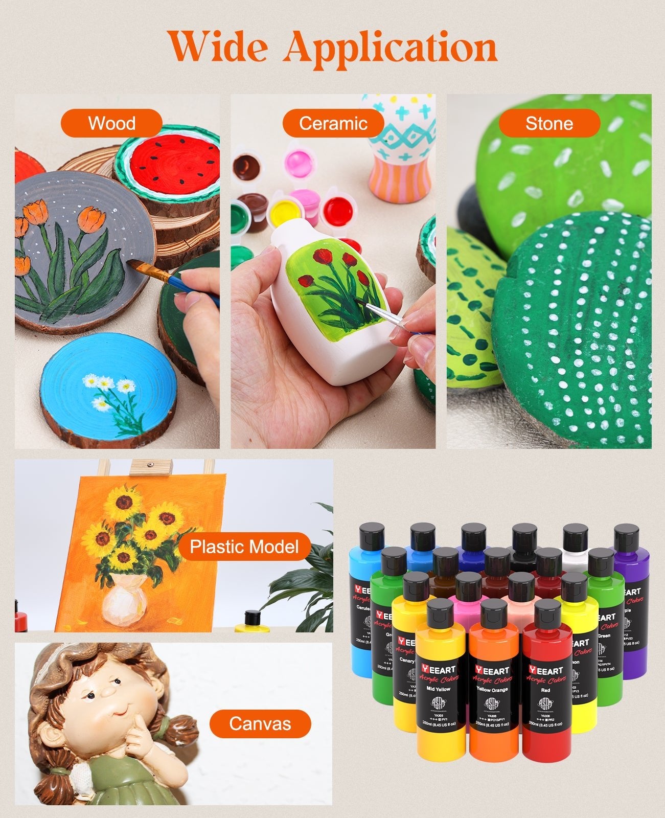 18 Colors Large Washable Acrylic Paint Set 8.4 Oz Bulk Art Supplies 18250 - with | Sold by Uncle Wiener's Wholesale