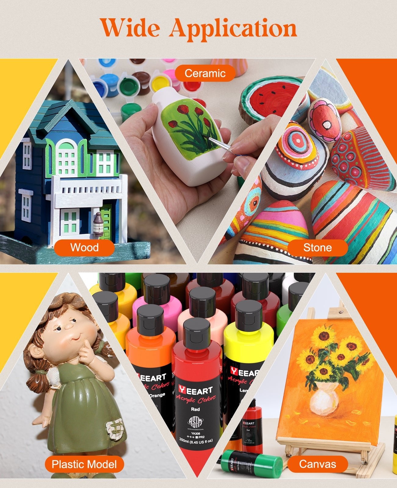 18 Colors Large Washable Acrylic Paint Set 8.4 Oz Bulk Art Supplies 18250 - with | Sold by Uncle Wiener's Wholesale
