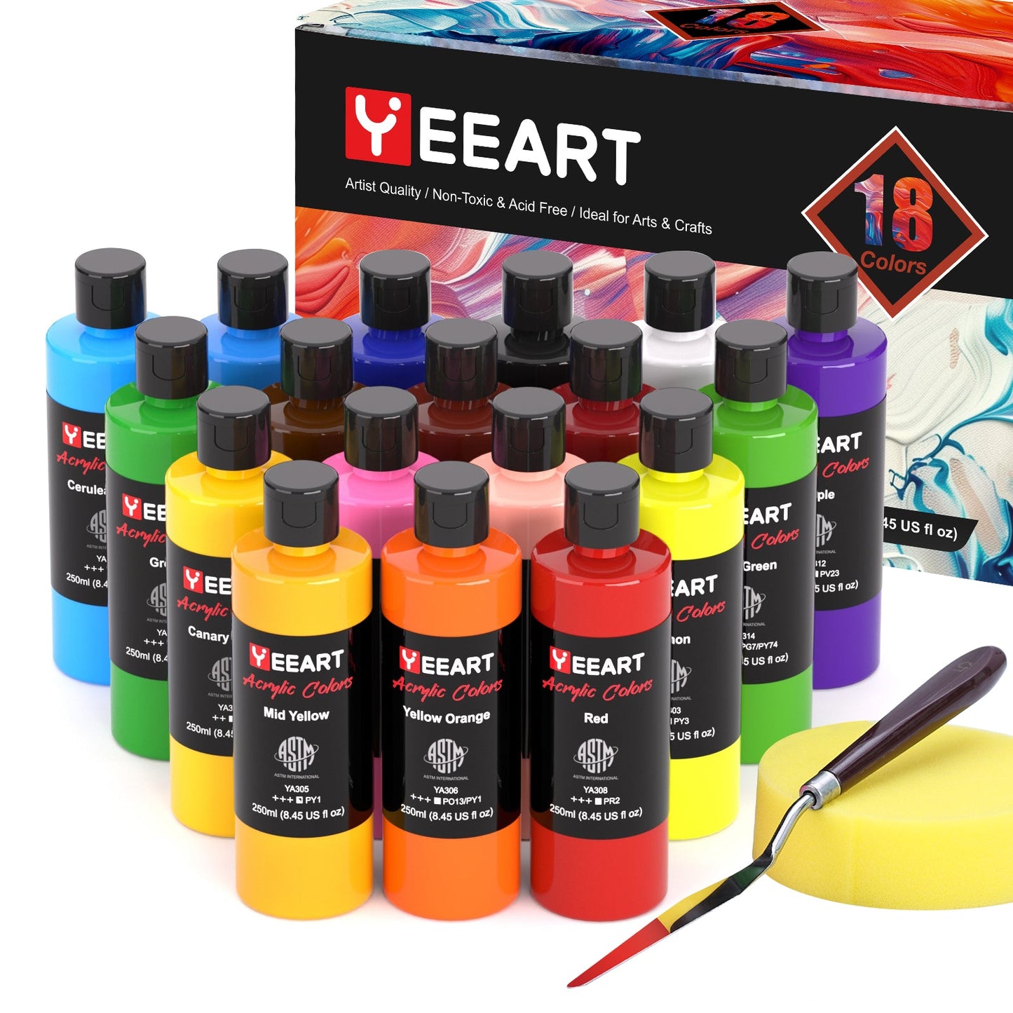 18 Colors Large Washable Acrylic Paint Set 8.4 Oz Bulk Art Supplies 18250 - with | Sold by Uncle Wiener's Wholesale