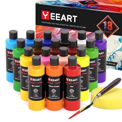 18 Colors Large Washable Acrylic Paint Set 8.4 Oz Bulk Art Supplies 18250 - with | Sold by Uncle Wiener's Wholesale